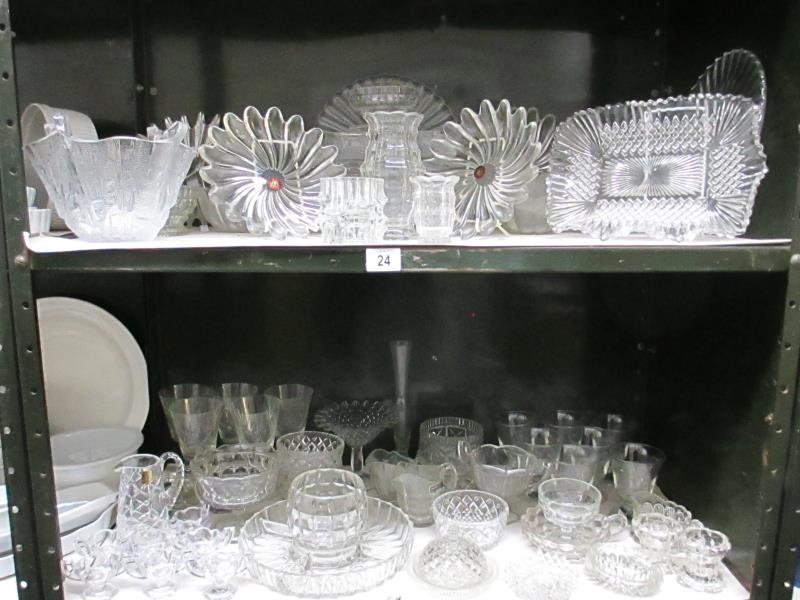 2 shelves of glass including penny lick ice cream glasses, etc.