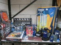 A good lot of Dr Who items including annual from 1977, 1978 and 1965, a Dr Who Neon light,