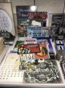 A box of modern metal plate signs including calendars, adverts & Coca Cola etc.