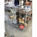 A pair of metal & glass display shelf units