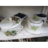 3 lidded kitchenalia pots and a cheese dish