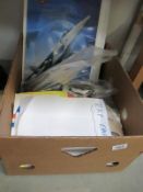A box of RAF ephemera inc. calendars, cloth badges, magazines, booklets etc.