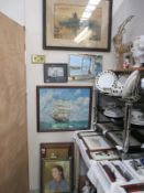 6 assorted pictures inc. oils and watercolours featuring portrait, still life, sailing ship etc.