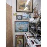 6 assorted pictures inc. oils and watercolours featuring portrait, still life, sailing ship etc.