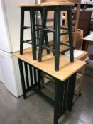 A green painted kitchen table & 2 stools