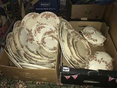 2 boxes of vintage daisy pattern Pearson pottery dinner ware.