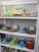 A fabulous lot over 3 shelves of vintage Gaydon Melmex melamine tea and dinner ware,