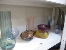 9 pieces of coloured art glass including bowls and vases