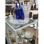 A quantity of glassware including blue bottles