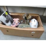 A mixed lot including silver backed mirror, brush etc. Nat West pigs, Sylvac, piggy bank etc.