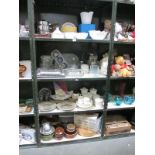 4 shelves of kitchenalia including Coalport cabbage dishes