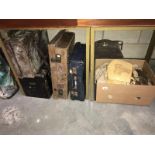 6 assorted vintage suitcases including Cunard White Star Line label for RMS Aquitania dated 1948,