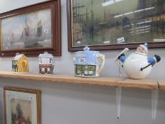 5 novelty teapots, including Coronation Street, Eastenders etc.