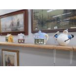 5 novelty teapots, including Coronation Street, Eastenders etc.