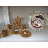 A 12 piece Wade gold coffee set and a Royal Doulton 'The Mayor plate'