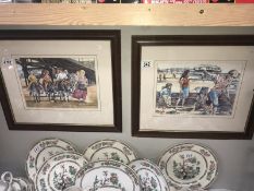 2 framed and glazed beach prints being Donkeys and Children crabbing.