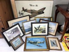 A collection of framed and glazed aircraft photo's and prints + one unframed.