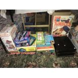 A quantity of vintage games, toys and lead figures including Parker super striker,
