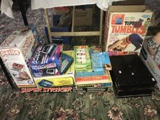 A quantity of vintage games, toys and lead figures including Parker super striker,