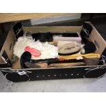 A box of vintage shoe shine & other brushes