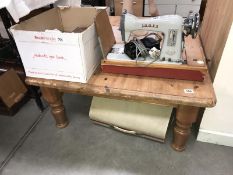 A large low pine coffee table