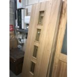 5 solid wood doors (2 with glass inserts) with hinges in box.