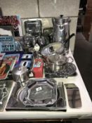 A quantity of stainless steel kitchenalia etc.