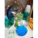 A quantity of coloured art glass etc.