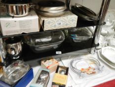 A good lot of stainless steel kitchen items and Pyrex etc.