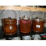 2 old wooden biscuit barrels and a Cranberry example