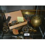 An interesting collection of items including old razors, Victorian coins, Montine watch,