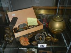 An interesting collection of items including old razors, Victorian coins, Montine watch,