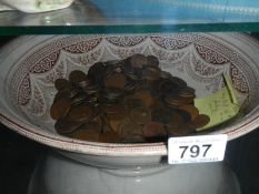 An old Adams bowl a/f and large quantity of old pennies etc