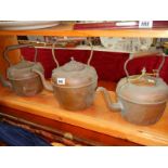 3 old copper kettles