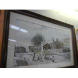 A framed and glazed picture of a farmyard scene