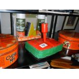 2 vintage O-Cedar slip-on-polishing mops in original tins,