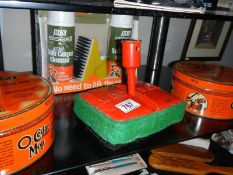 2 vintage O-Cedar slip-on-polishing mops in original tins,