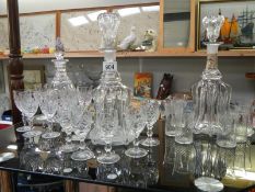 3 Victorian decanters each with 6 glasses