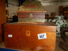 2 old boxes one surmounted with brass