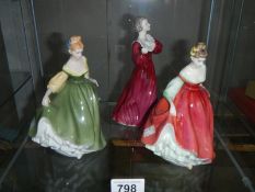 2 Royal Doulton figurines - Fair Lady Green HN2193 and Fair Lady Red HN2832 and Coalport Ladies of