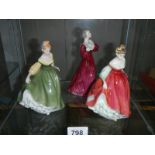 2 Royal Doulton figurines - Fair Lady Green HN2193 and Fair Lady Red HN2832 and Coalport Ladies of