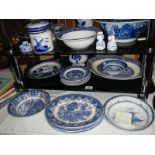 A quantity of blue and white china