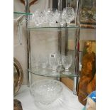 A cut glass bowl and 2 sets of six cut glass drinking glasses in good condition.