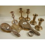 A mixed lot of silver items including candlestick brushes etc, 9 items in total.