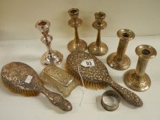 A mixed lot of silver items including candlestick brushes etc, 9 items in total.