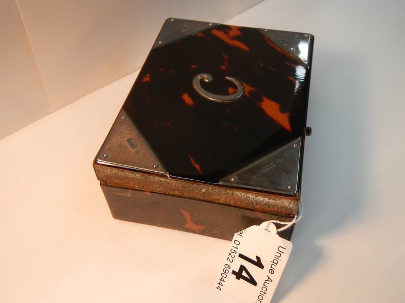 An imitation tortoise shell box with silver mounts (two small strips missing, - Image 5 of 5