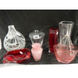 7 items of good glass including Murano vase, Swedish, and cranberry.