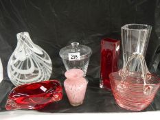 7 items of good glass including Murano vase, Swedish, and cranberry.