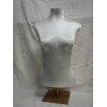 An old shop display bust covered in silk and on metal base, 28" tall.