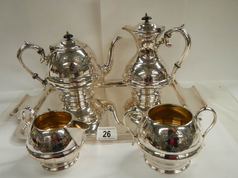 A good quality 5 pieces silver plate tea set including a heavy tray. - Image 5 of 6